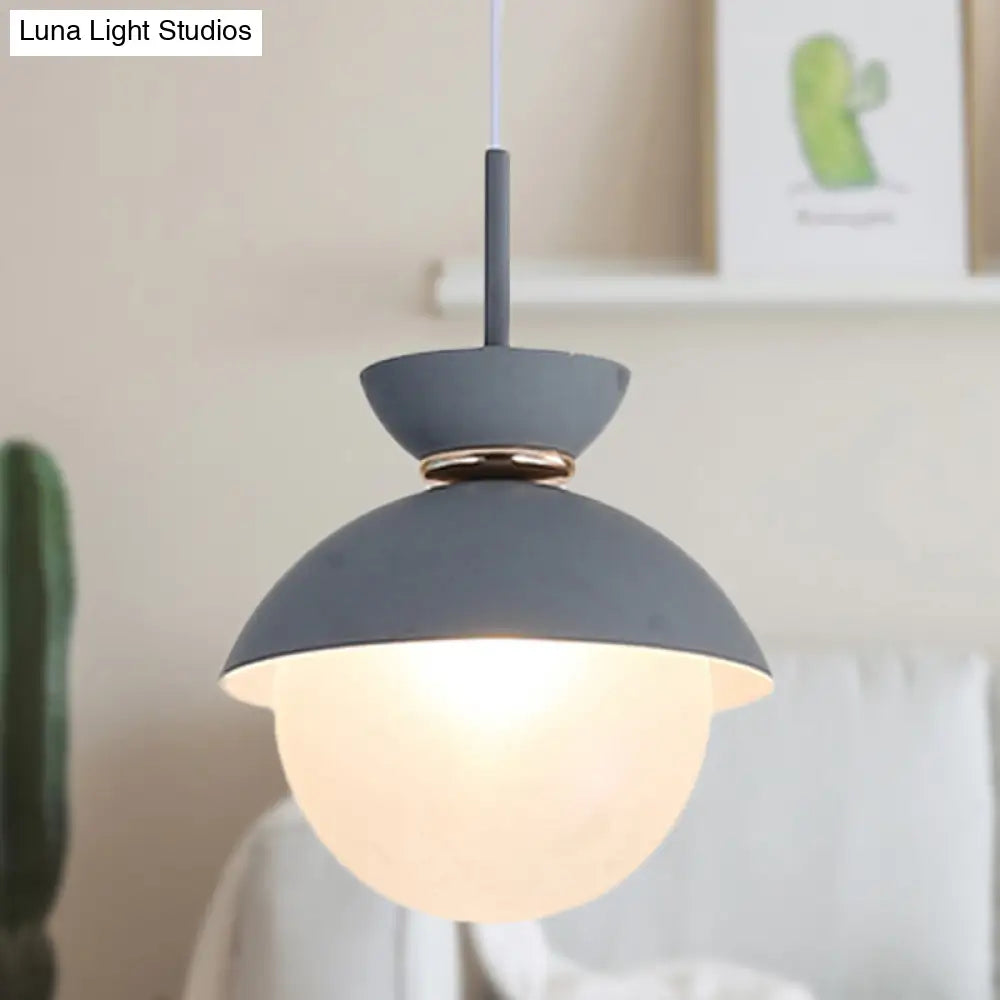 Macaron Metal Pendant Lighting - Flared Design - 1-Light - Gray/Blue/Pink - Dining Room Ceiling Light