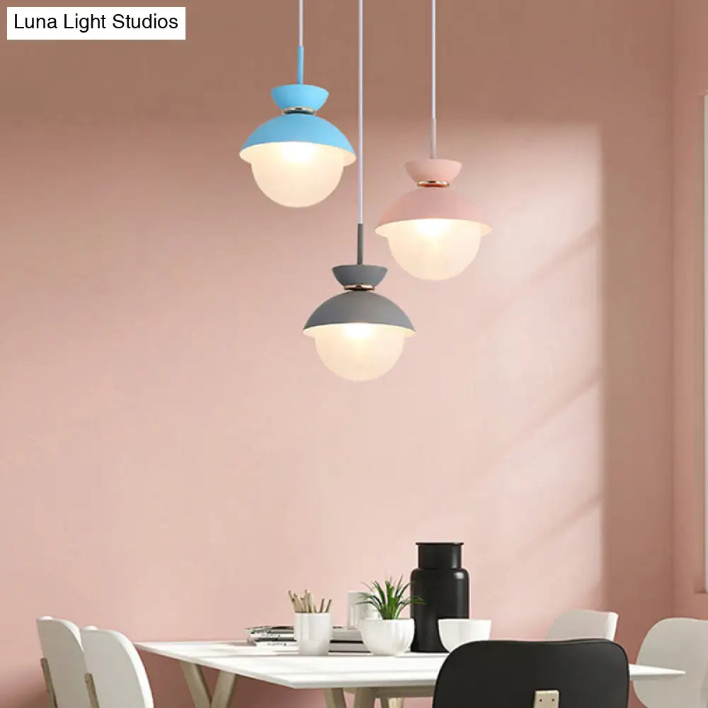 Macaron Metal Pendant Lighting - Flared Design - 1-Light - Gray/Blue/Pink - Dining Room Ceiling Light