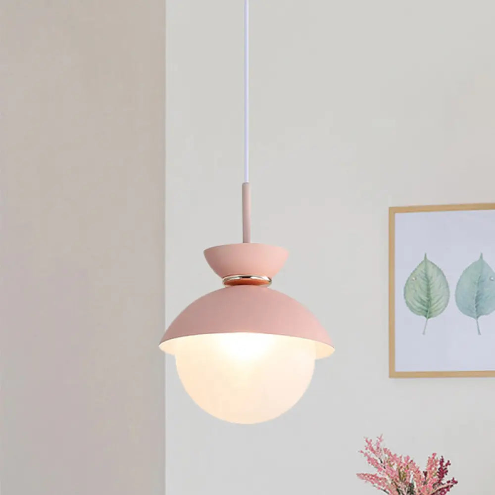 Macaron Metal Pendant Lighting - Flared Design - 1-Light - Gray/Blue/Pink - Dining Room Ceiling Light