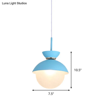 Macaron Metal Pendant Lighting - Flared Design - 1-Light - Gray/Blue/Pink - Dining Room Ceiling Light