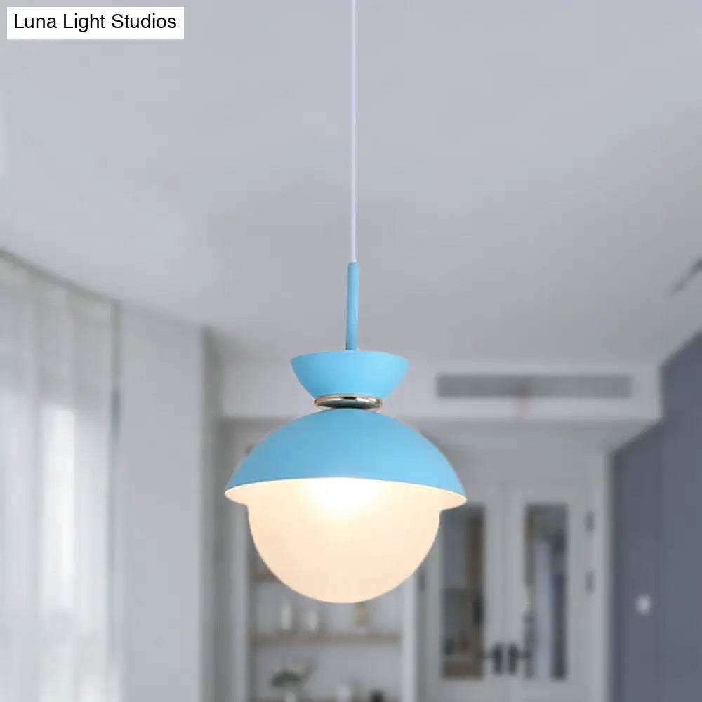 Macaron Metal Pendant Lighting - Flared Design - 1-Light - Gray/Blue/Pink - Dining Room Ceiling Light