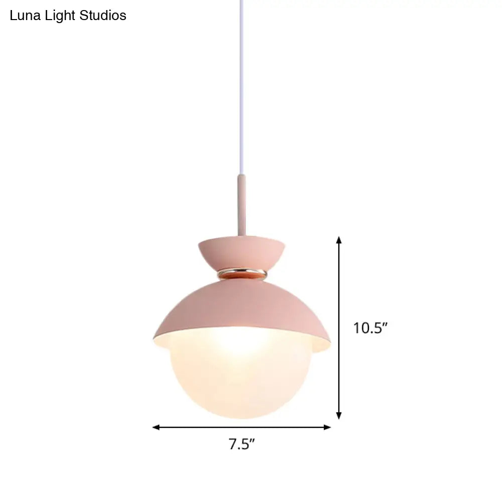 Macaron Metal Pendant Lighting - Flared Design - 1-Light - Gray/Blue/Pink - Dining Room Ceiling Light