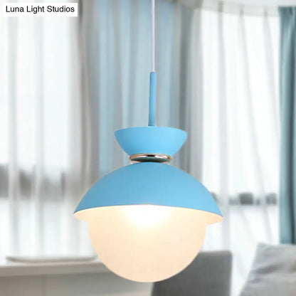 Macaron Metal Pendant Lighting - Flared Design - 1-Light - Gray/Blue/Pink - Dining Room Ceiling Light