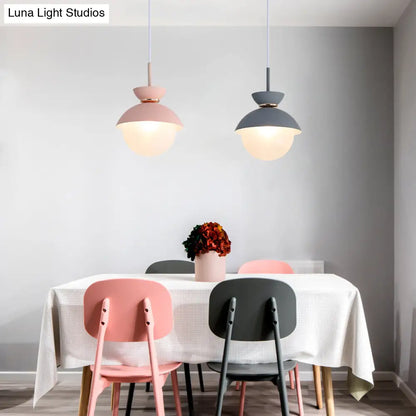 Macaron Metal Pendant Lighting - Flared Design - 1-Light - Gray/Blue/Pink - Dining Room Ceiling Light