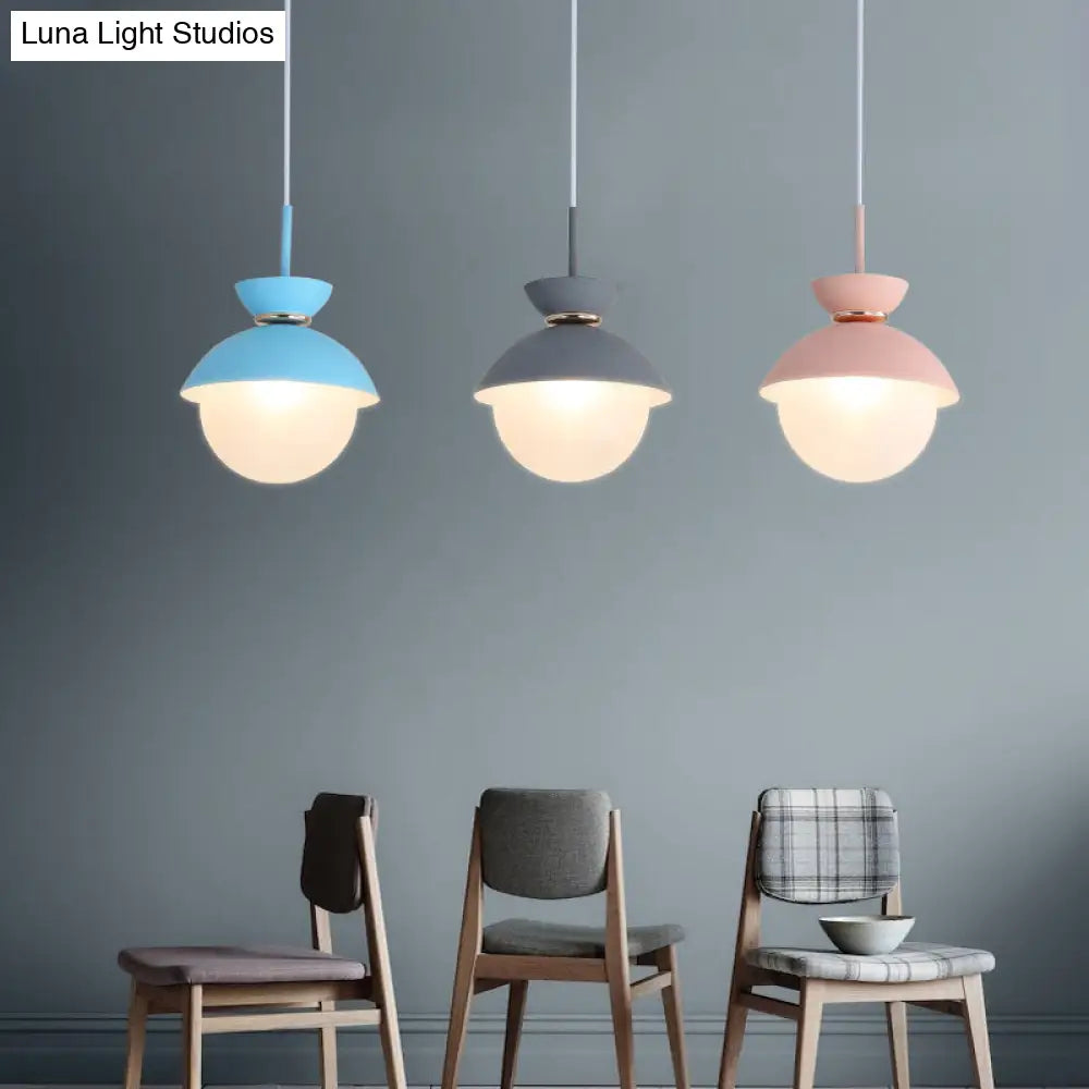 Macaron Metal Pendant Lighting - Flared Design - 1-Light - Gray/Blue/Pink - Dining Room Ceiling Light