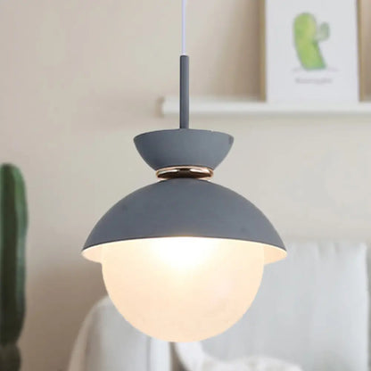 Macaron Metal Pendant Lighting - Flared Design - 1-Light - Gray/Blue/Pink - Dining Room Ceiling Light