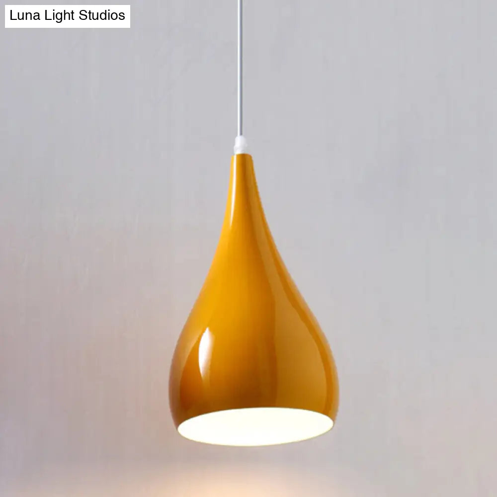 Macaron Metal Teardrop Pendant Light Fixture – Suspended 1-Light for Dining Room Ceiling