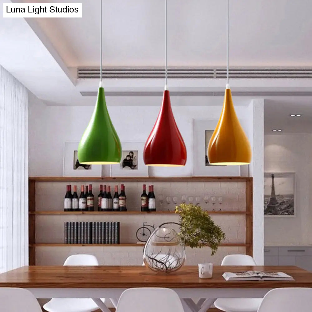 Macaron Metal Teardrop Pendant Light Fixture – Suspended 1-Light for Dining Room Ceiling