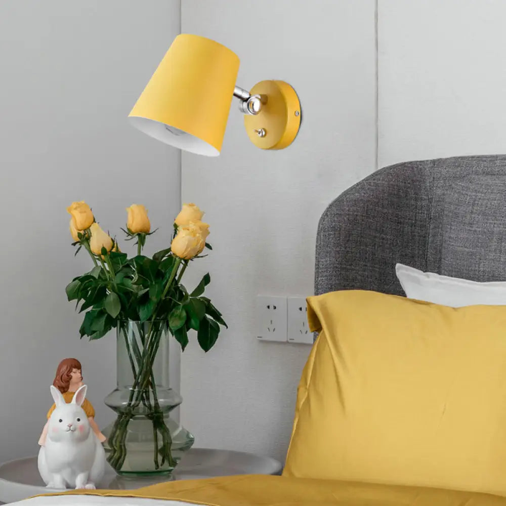 DecorBites™ DecorBites™ Macaron Metallic Conical Wall Sconce: 1-Light Pink/Yellow/Blue Fixture for Balcony - 5" W