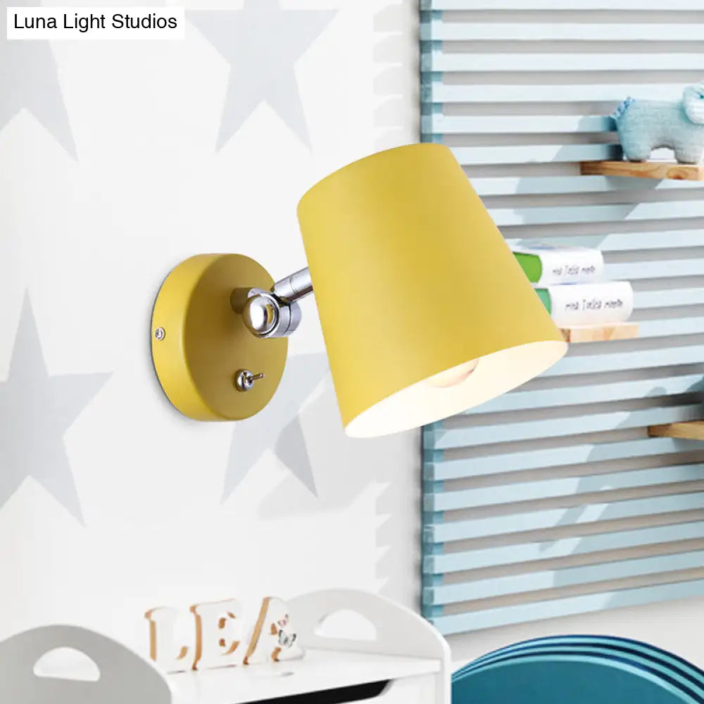 DecorBites™ DecorBites™ Macaron Metallic Conical Wall Sconce: 1-Light Pink/Yellow/Blue Fixture for Balcony - 5" W