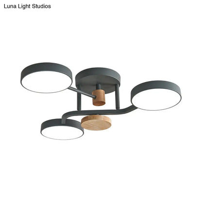 DecorBites™ DecorBites™ Macaron Metallic LED Flush Mount Lamp in Grey/White/Green - Round Semi-Flush Fixture with Curved Arm