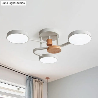 DecorBites™ DecorBites™ Macaron Metallic LED Flush Mount Lamp in Grey/White/Green - Round Semi-Flush Fixture with Curved Arm