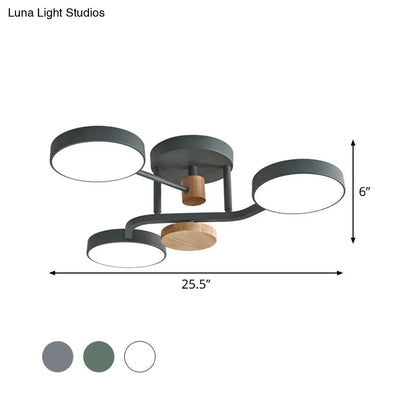 DecorBites™ DecorBites™ Macaron Metallic LED Flush Mount Lamp in Grey/White/Green - Round Semi-Flush Fixture with Curved Arm