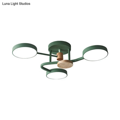 DecorBites™ DecorBites™ Macaron Metallic LED Flush Mount Lamp in Grey/White/Green - Round Semi-Flush Fixture with Curved Arm