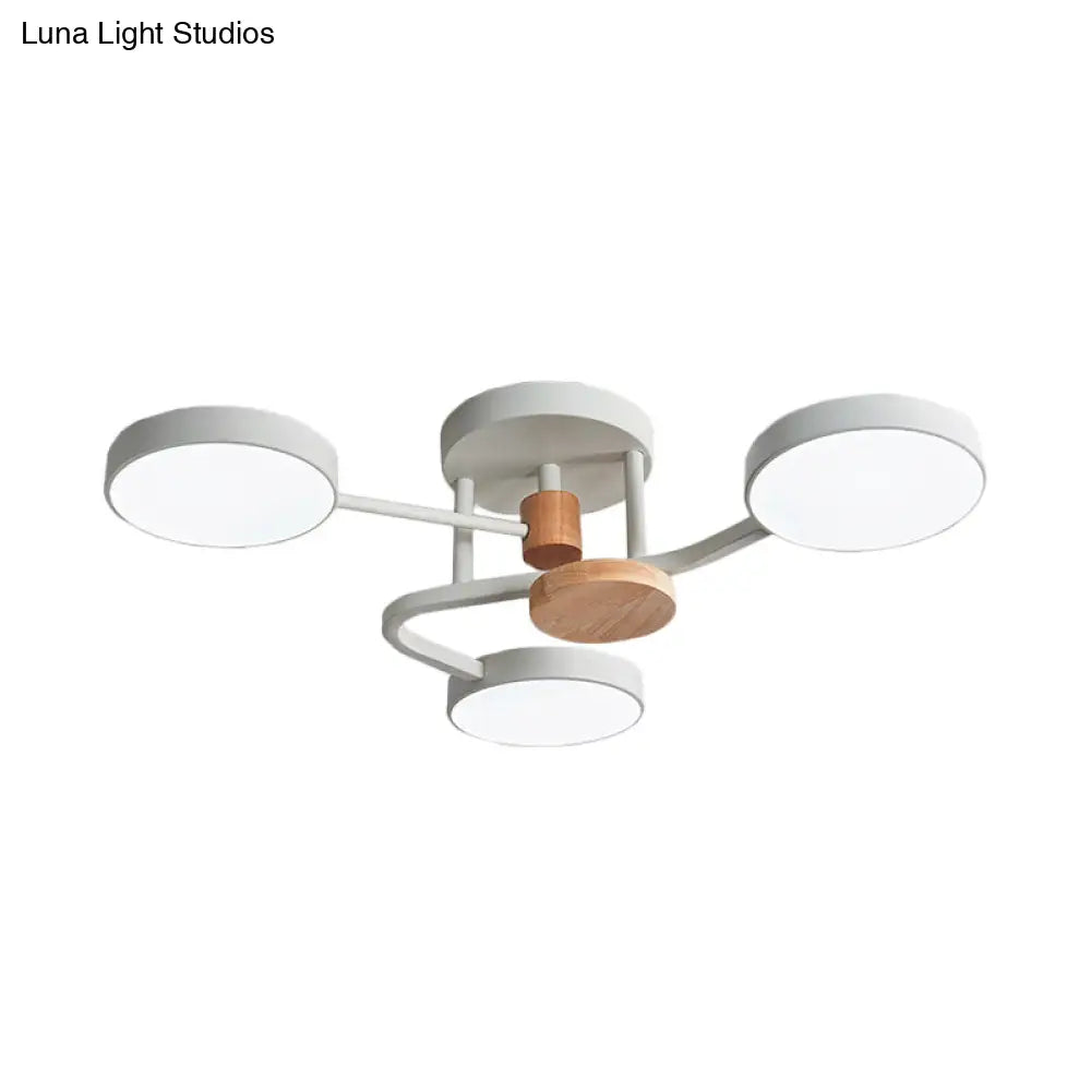 DecorBites™ DecorBites™ Macaron Metallic LED Flush Mount Lamp in Grey/White/Green - Round Semi-Flush Fixture with Curved Arm