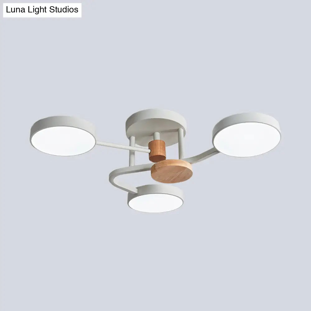 DecorBites™ DecorBites™ Macaron Metallic LED Flush Mount Lamp in Grey/White/Green - Round Semi-Flush Fixture with Curved Arm