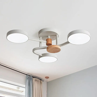 DecorBites™ DecorBites™ Macaron Metallic LED Flush Mount Lamp in Grey/White/Green - Round Semi-Flush Fixture with Curved Arm