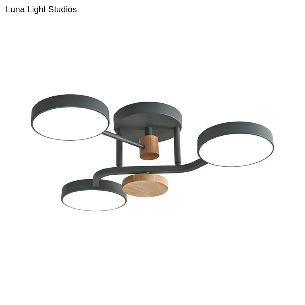 DecorBites™ DecorBites™ Macaron Metallic LED Flush Mount Lamp in Grey/White/Green - Round Semi-Flush Fixture with Curved Arm