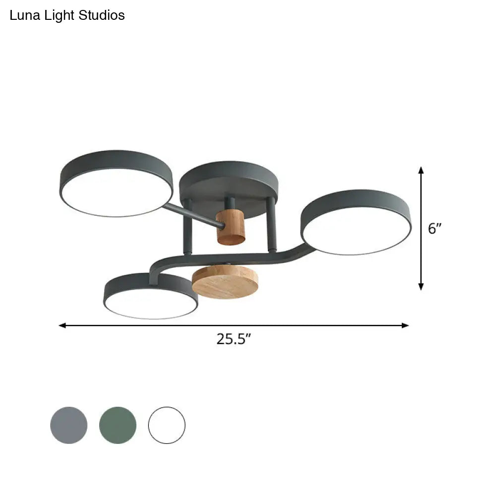 DecorBites™ DecorBites™ Macaron Metallic LED Flush Mount Lamp in Grey/White/Green - Round Semi-Flush Fixture with Curved Arm