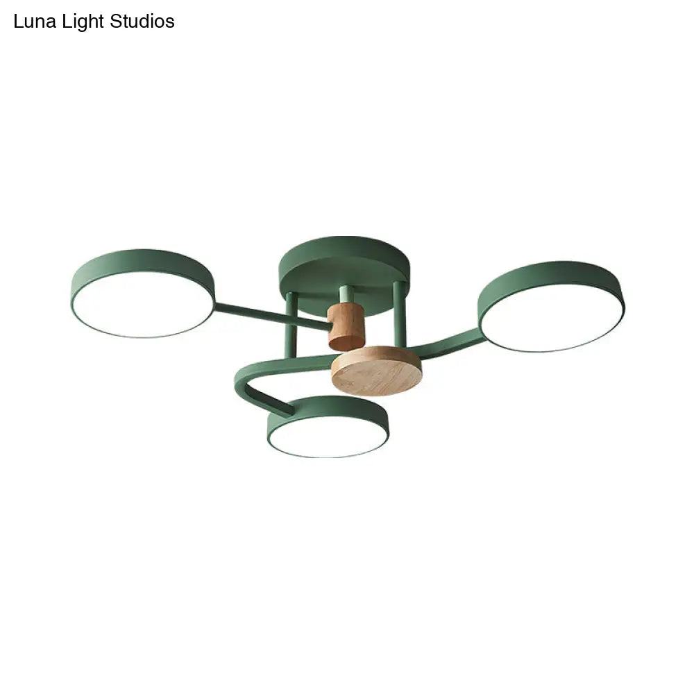 DecorBites™ DecorBites™ Macaron Metallic LED Flush Mount Lamp in Grey/White/Green - Round Semi-Flush Fixture with Curved Arm