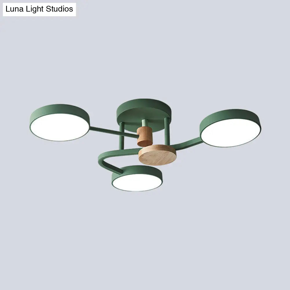 DecorBites™ DecorBites™ Macaron Metallic LED Flush Mount Lamp in Grey/White/Green - Round Semi-Flush Fixture with Curved Arm