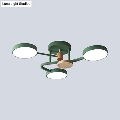 DecorBites™ DecorBites™ Macaron Metallic LED Flush Mount Lamp in Grey/White/Green - Round Semi-Flush Fixture with Curved Arm