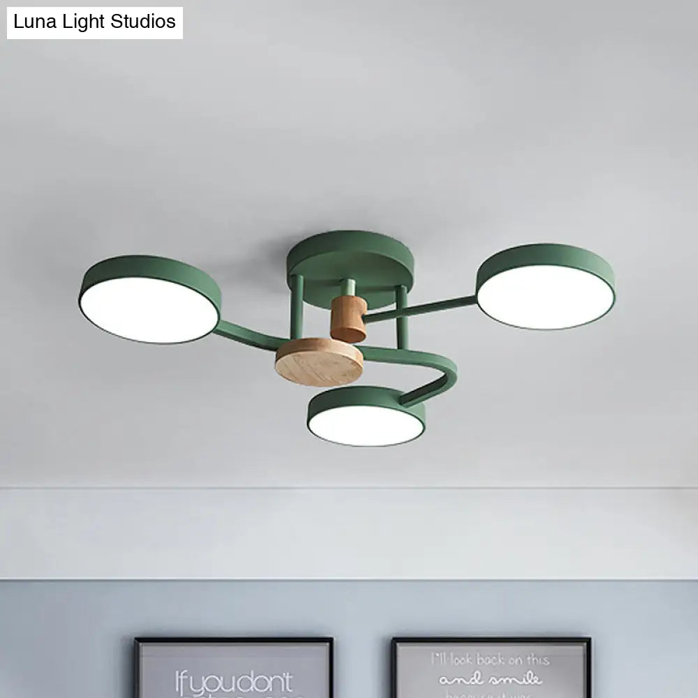 DecorBites™ DecorBites™ Macaron Metallic LED Flush Mount Lamp in Grey/White/Green - Round Semi-Flush Fixture with Curved Arm