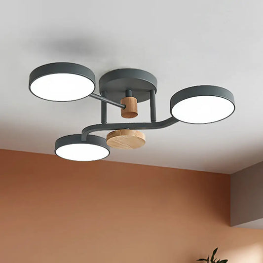 DecorBites™ DecorBites™ Macaron Metallic LED Flush Mount Lamp in Grey/White/Green - Round Semi-Flush Fixture with Curved Arm