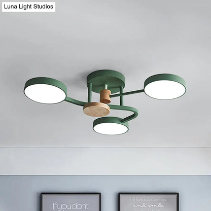 DecorBites™ DecorBites™ Macaron Metallic LED Flush Mount Lamp in Grey/White/Green - Round Semi-Flush Fixture with Curved Arm