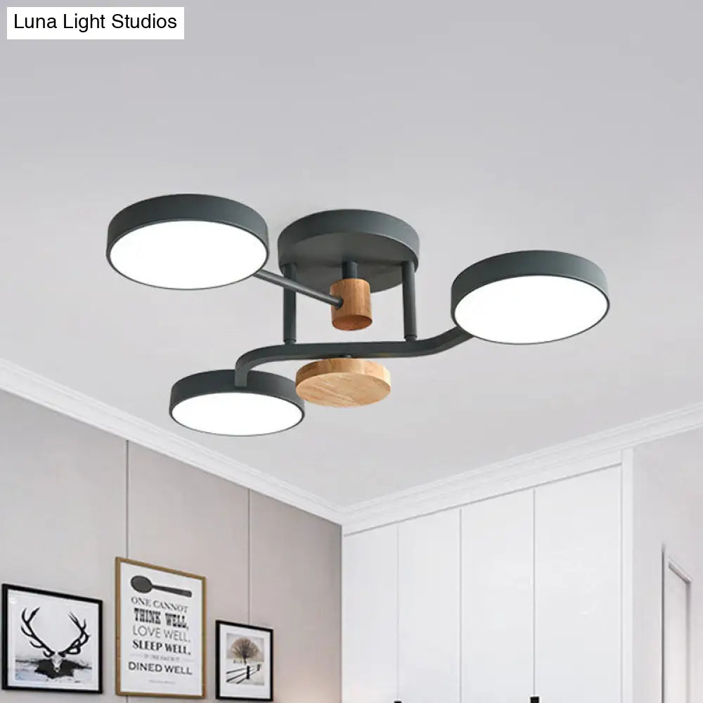 DecorBites™ DecorBites™ Macaron Metallic LED Flush Mount Lamp in Grey/White/Green - Round Semi-Flush Fixture with Curved Arm