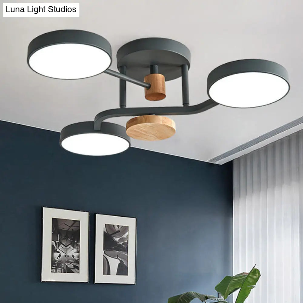 DecorBites™ DecorBites™ Macaron Metallic LED Flush Mount Lamp in Grey/White/Green - Round Semi-Flush Fixture with Curved Arm