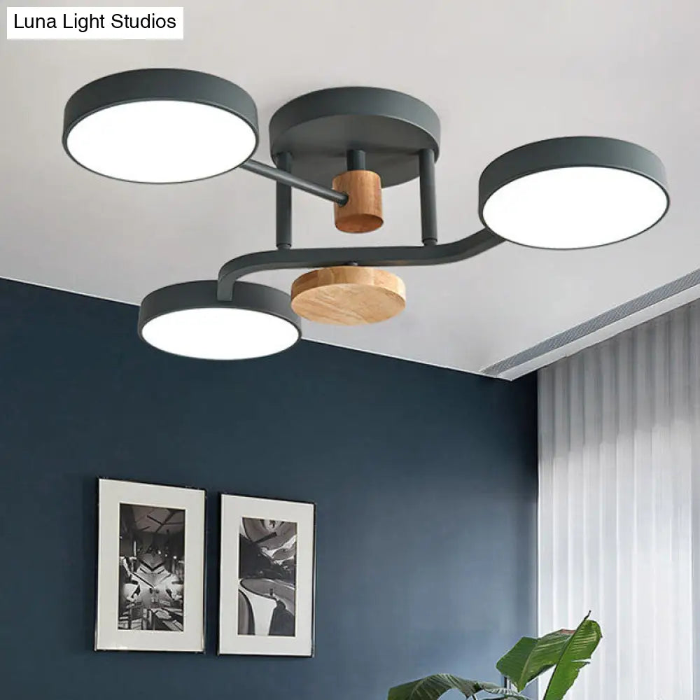 DecorBites™ DecorBites™ Macaron Metallic LED Flush Mount Lamp in Grey/White/Green - Round Semi-Flush Fixture with Curved Arm