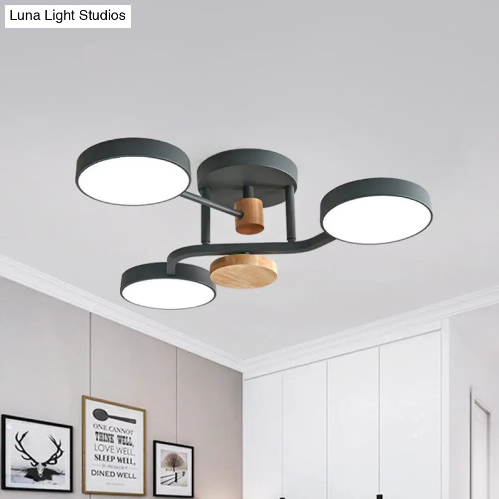 DecorBites™ DecorBites™ Macaron Metallic LED Flush Mount Lamp in Grey/White/Green - Round Semi-Flush Fixture with Curved Arm