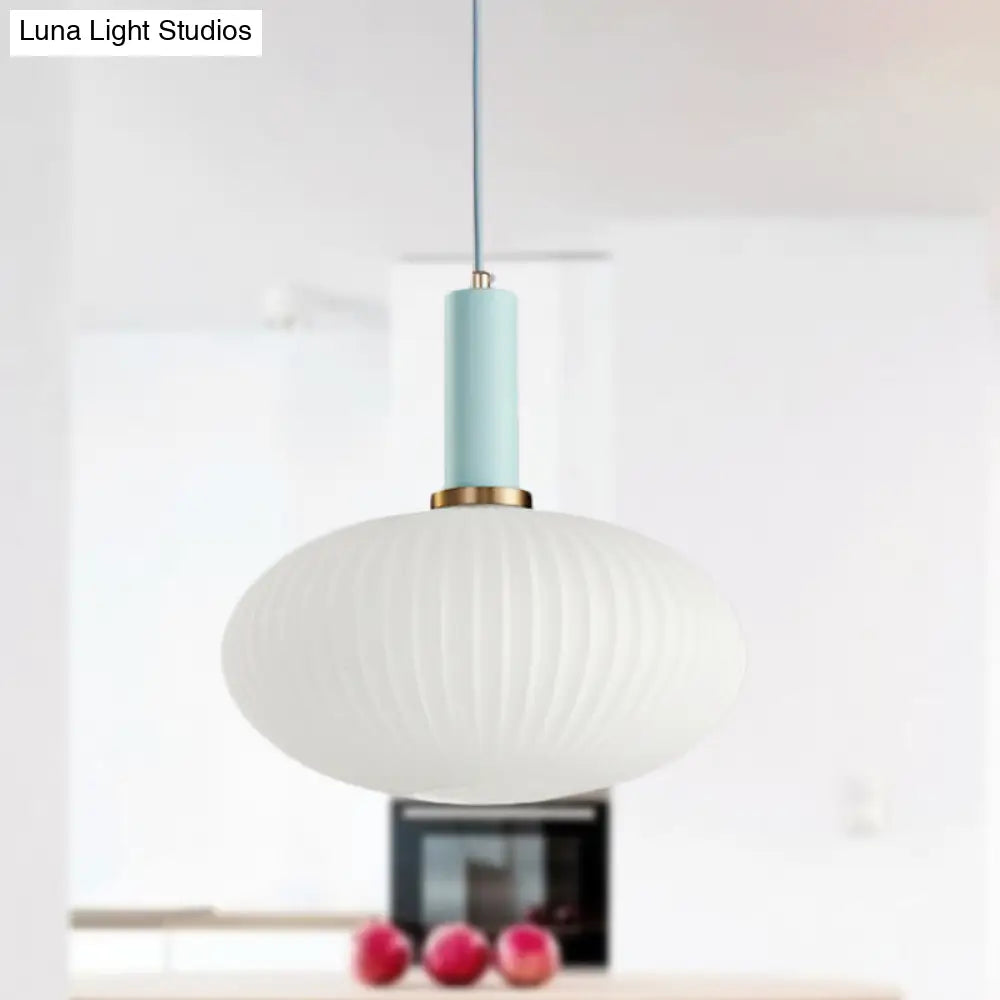 Macaron Pendant Light: Black/Pink/Blue, Cylinder/Oval/Drum White Glass Shade, 5"/8"/12" Wide