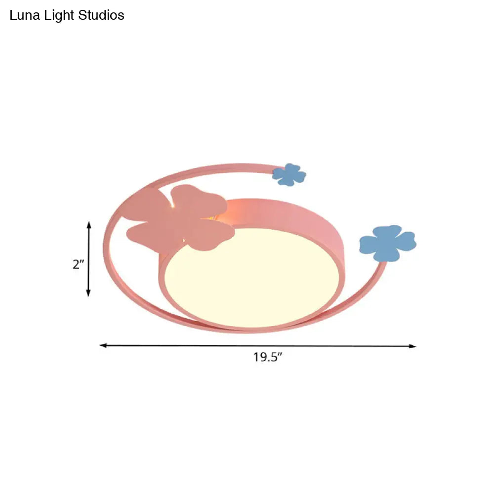 DecorBites™ DecorBites™ Macaron Pink LED Flush Mount Light with Clover Detail - Warm/White Lighting