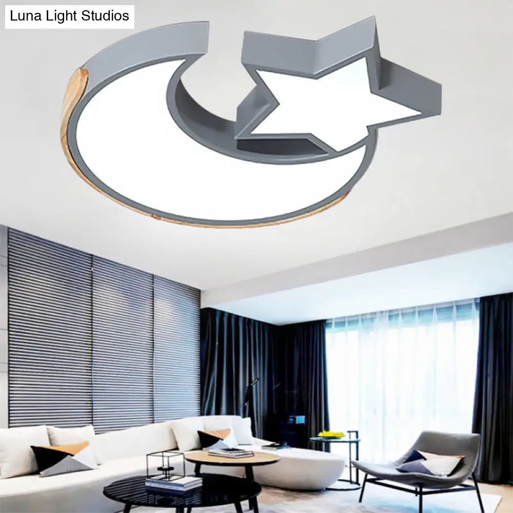 DecorBites™ DecorBites™ Macaron Star Moon LED Ceiling Mount Light in Nordic Style, Grey/Blue/Green - Ideal for Bedrooms