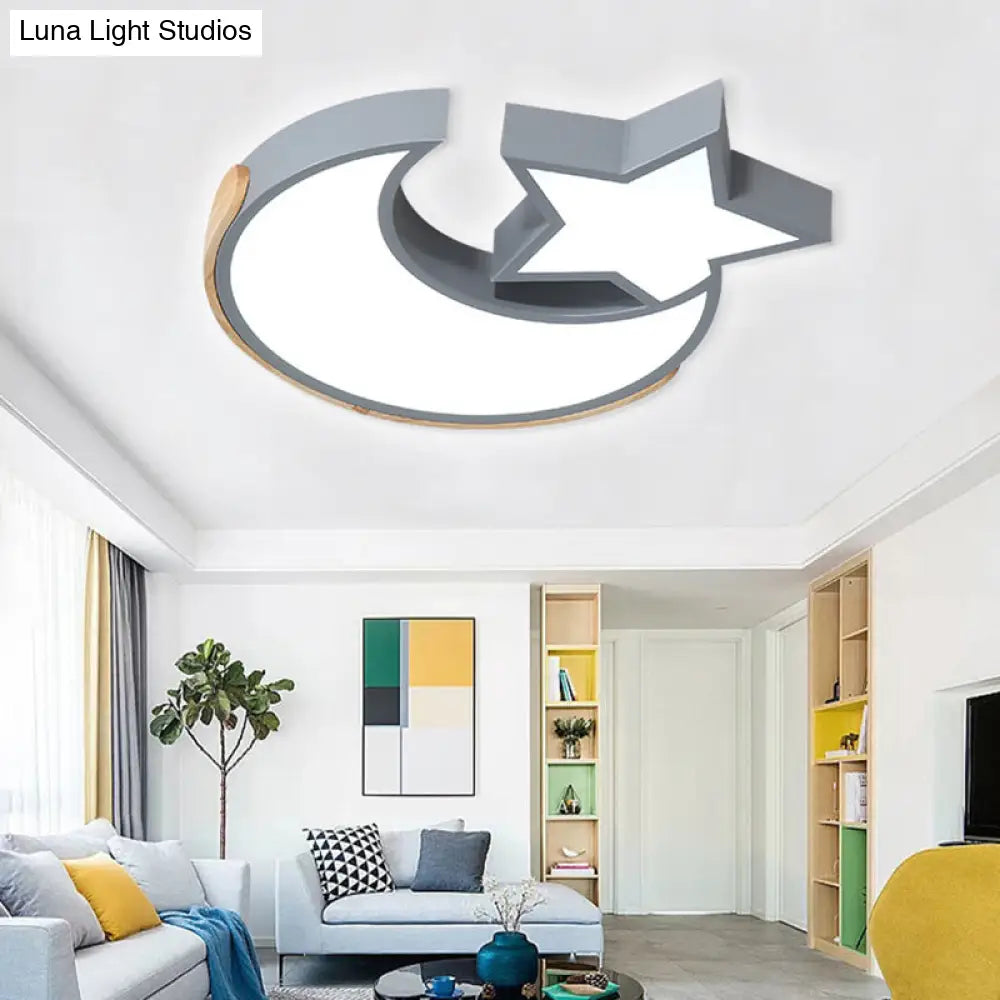 DecorBites™ DecorBites™ Macaron Star Moon LED Ceiling Mount Light in Nordic Style, Grey/Blue/Green - Ideal for Bedrooms