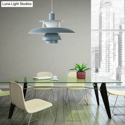 Macaron Style Aluminum Pendant Light with Flared Shade - 3 Layers, 1 Light, Black/Gray, 12"/16" Wide