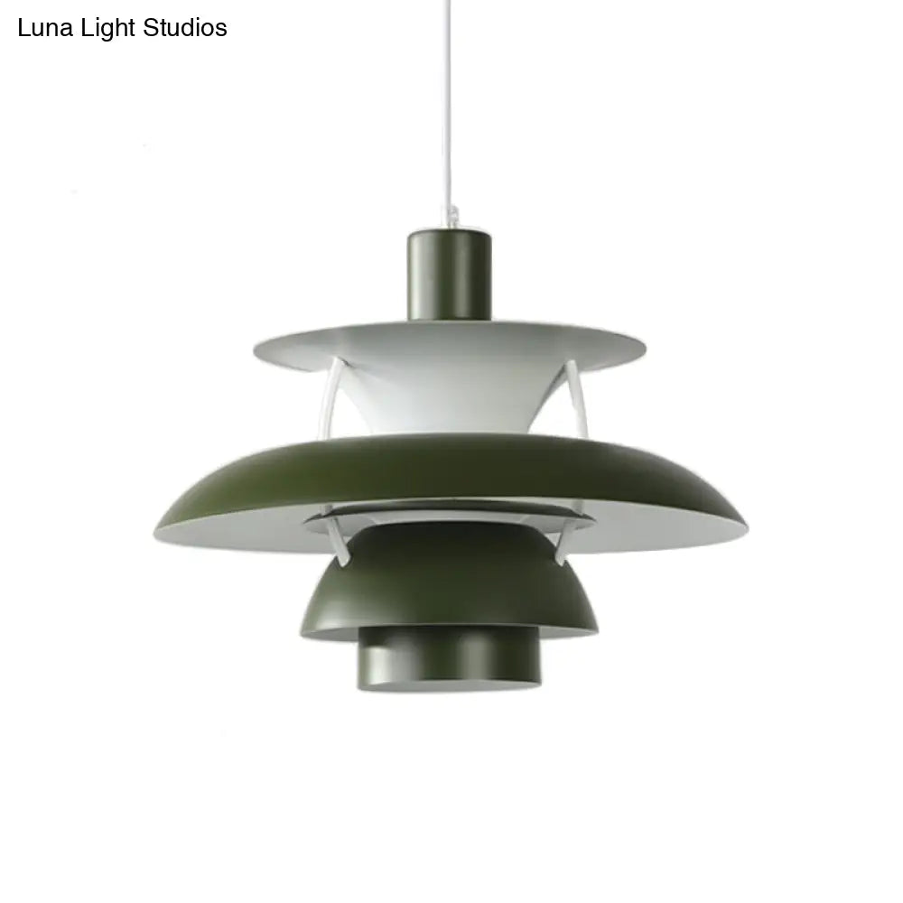 Macaron Style Aluminum Pendant Light with Flared Shade - 3 Layers, 1 Light, Black/Gray, 12"/16" Wide