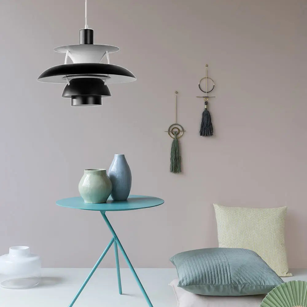 Macaron Style Aluminum Pendant Light with Flared Shade - 3 Layers, 1 Light, Black/Gray, 12"/16" Wide