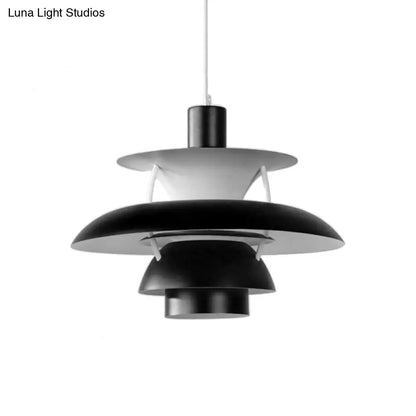 Macaron Style Aluminum Pendant Light with Flared Shade - 3 Layers, 1 Light, Black/Gray, 12"/16" Wide