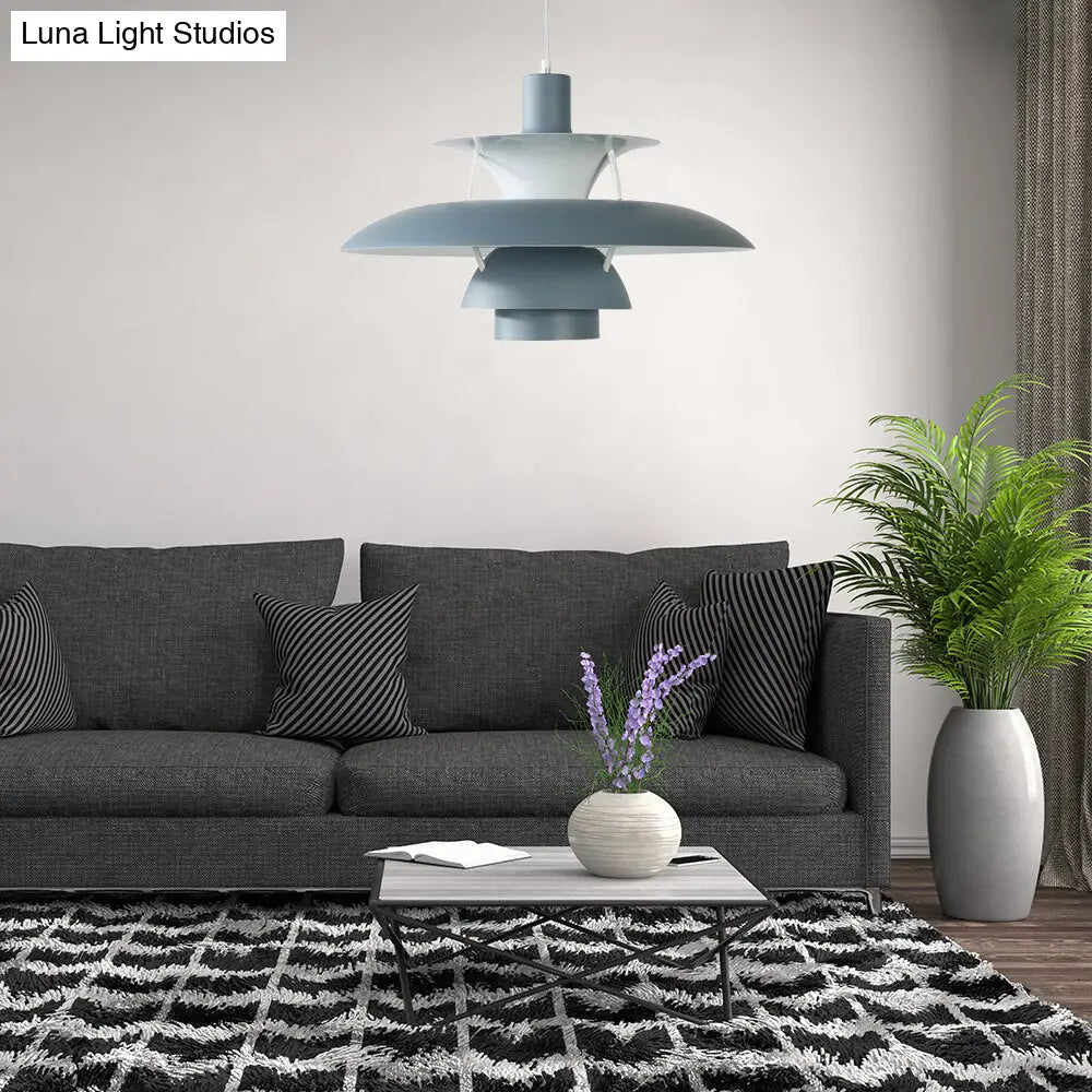 Macaron Style Aluminum Pendant Light with Flared Shade - 3 Layers, 1 Light, Black/Gray, 12"/16" Wide