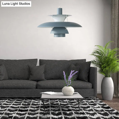 Macaron Style Aluminum Pendant Light with Flared Shade - 3 Layers, 1 Light, Black/Gray, 12"/16" Wide