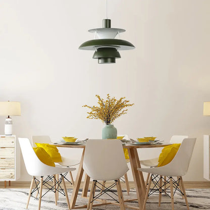 Macaron Style Aluminum Pendant Light with Flared Shade - 3 Layers, 1 Light, Black/Gray, 12"/16" Wide