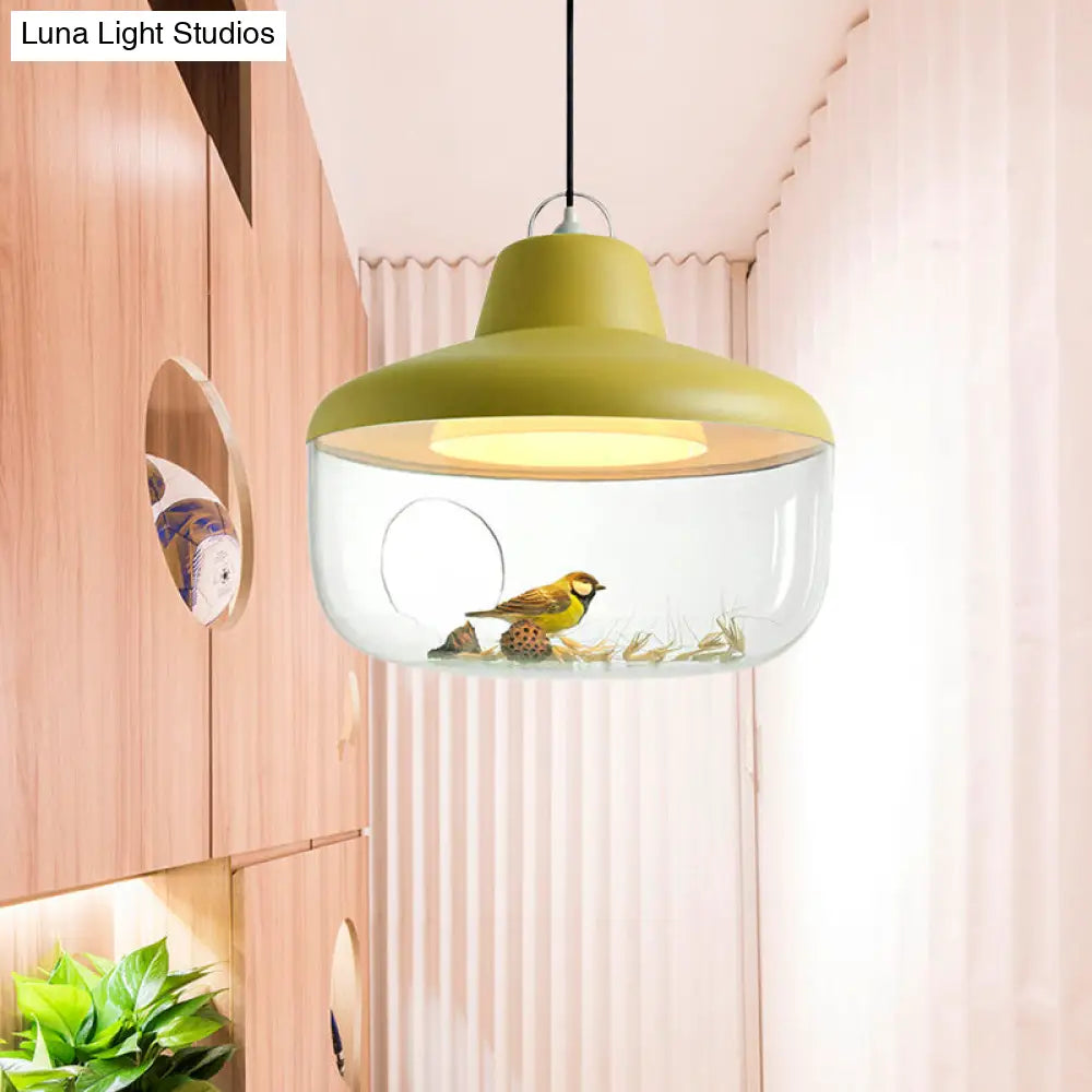 Macaron Style Black/Yellow Hanging Pendant Light for Dining Room with Clear Glass Shade