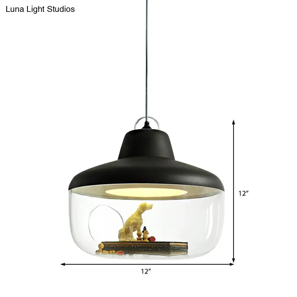 Macaron Style Black/Yellow Hanging Pendant Light for Dining Room with Clear Glass Shade