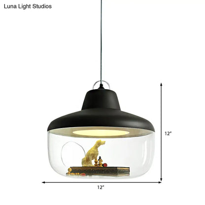 Macaron Style Black/Yellow Hanging Pendant Light for Dining Room with Clear Glass Shade