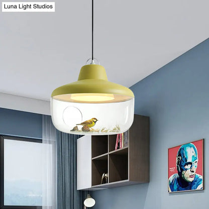 Macaron Style Black/Yellow Hanging Pendant Light for Dining Room with Clear Glass Shade