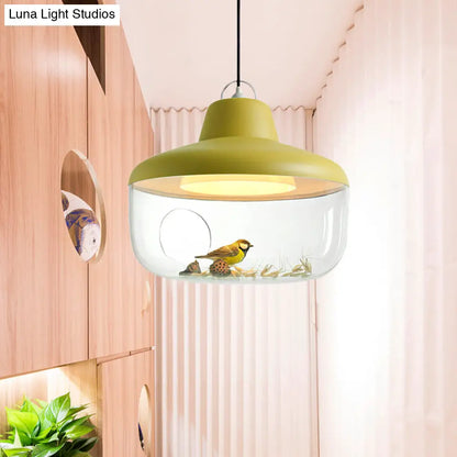 Macaron Style Black/Yellow Hanging Pendant Light for Dining Room with Clear Glass Shade