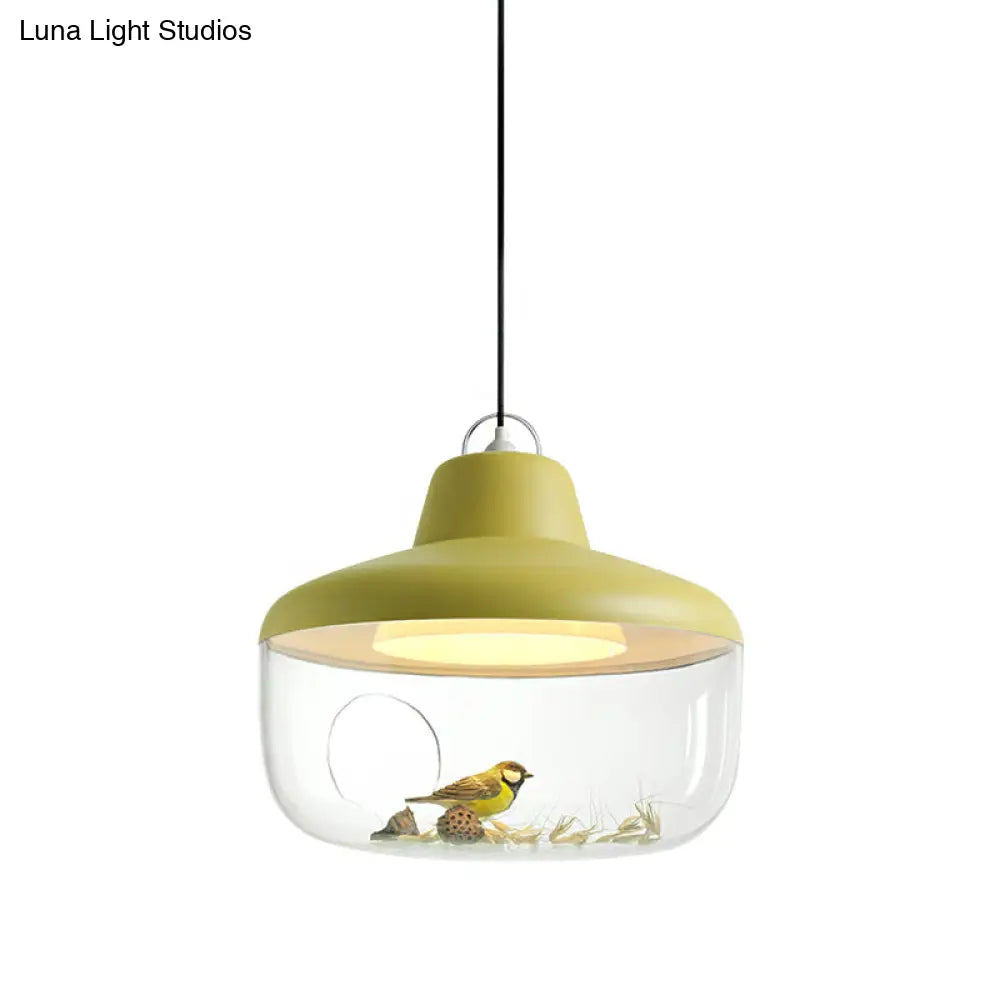 Macaron Style Black/Yellow Hanging Pendant Light for Dining Room with Clear Glass Shade